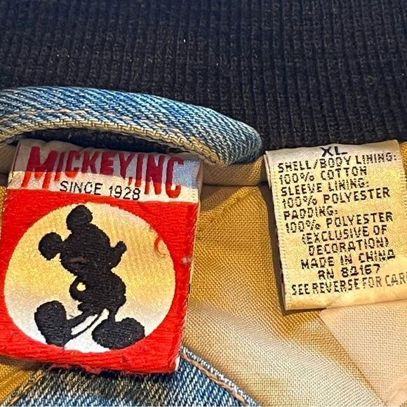 Disney Inc. Rare 90's Men's Mickey Mouse Blue and Tan Denim Varsity Jacket XL - Picture 3 of 13